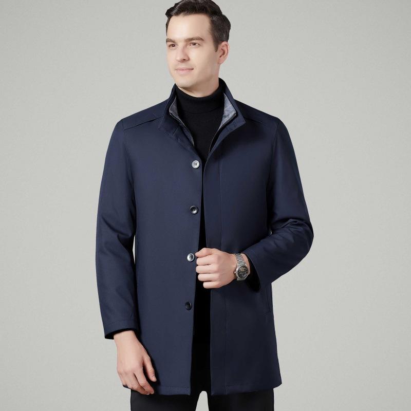 

Новая зимняя мужская ветровка с воротником-стойкой, утепленная, средней длины, со съемной шерстяной подкладкой, деловое повседневное пальто 195