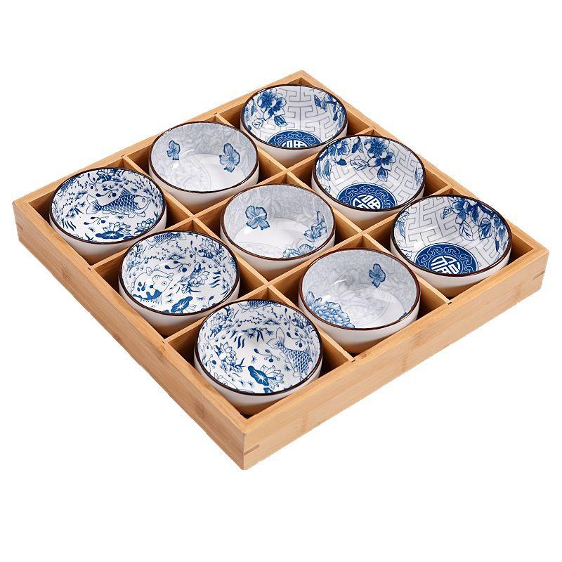 Bamboo and Wood Dining Plate Nine-grid Tray Hotpot Restaurant Partition Plate with Bowl Set Creative Tableware Special Hotpot Vegetable Plate