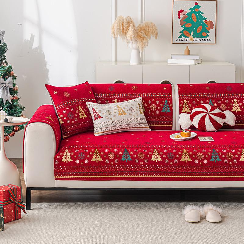 Christmas Tree Sofa Cover Mat 2025 New Light Luxury Premium Fixed One Piece Combination Warm Cover Cloth Anti Slip Sofa Cover