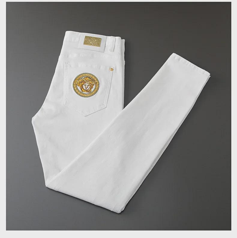 Men's Slim Straight Stretch Jeans with Gold Embroidery - Spring/Autumn Collection
