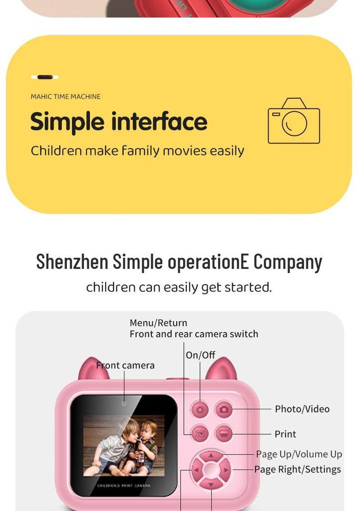 S6 Kids' Instant Print HD Camera - Cartoon Polaroid-Style Digital Toy