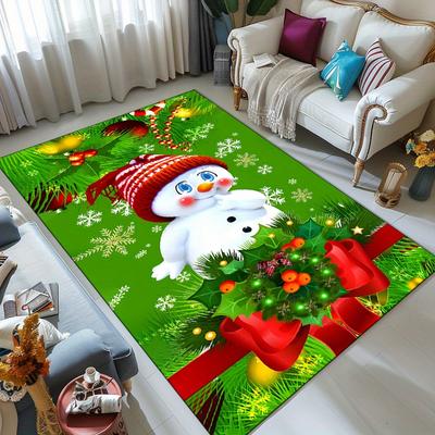 Extra-Large Polyester Area Rug with Adorable Snowman Design - Durable, Soft Crystal Velvet Carpet Mat for Living Room, Game Room
