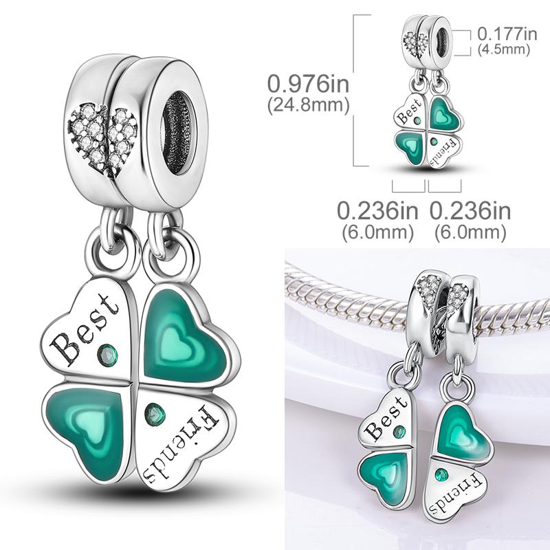 Copper 2 In 1 Charms Bead Love Heart Mother Daughter Lover Friend Pendant Fit Original Bangle Bracelet Diy Jewelry