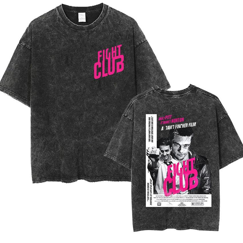 Vintage Washed Tyler Durden Fight Club Graphic T Shirt Mens High Quality Oversized Cotton Tshirts Yk Gothic Clothing Tshirt