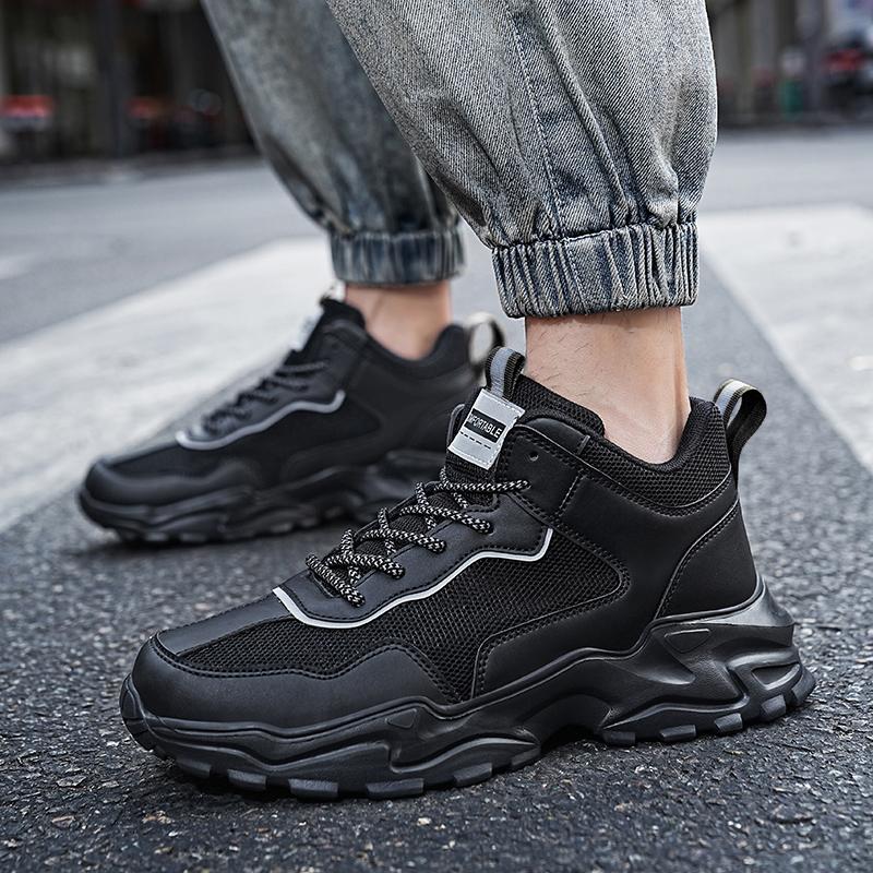 Fashion Men's Shoes New Trendy Beige Shoes Thick Soled Height Increasing Black Shoesbreathable Sports and Leisure Shoes White High Top