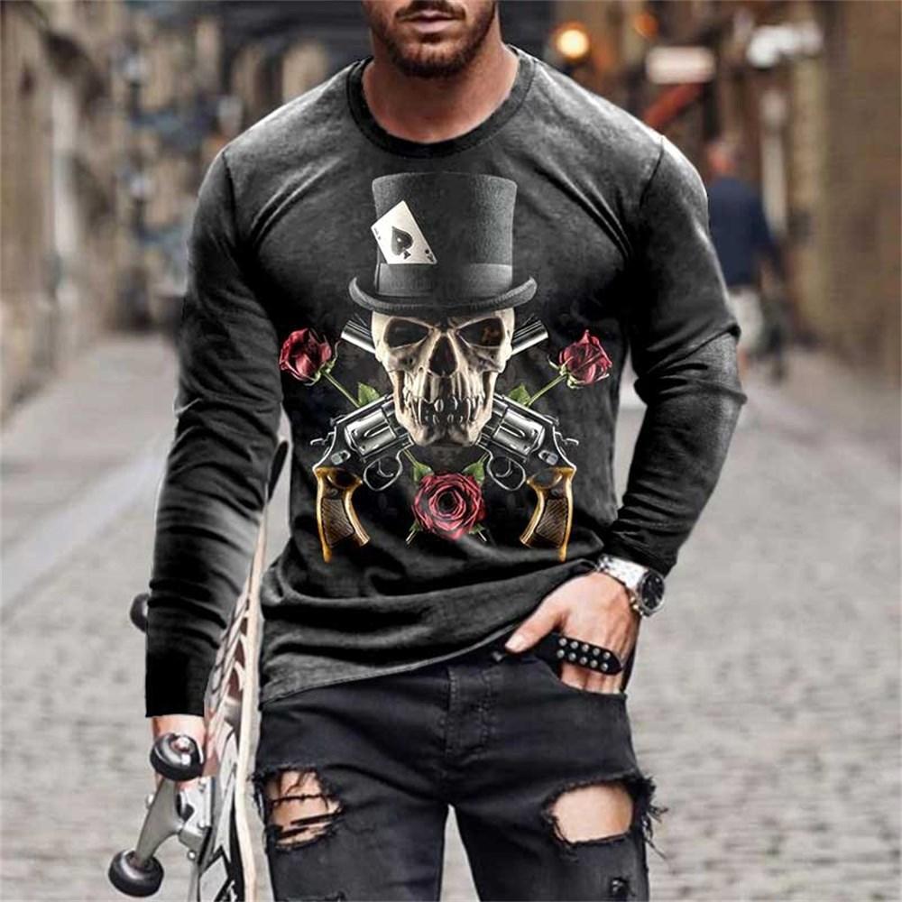 

O-Neck Long Sleeve OverSize T-shirt Men s Clothing Retro Men s Long Sleeve T-shirt 3D Printing Skull Long T-shirt Men s Street 6XL