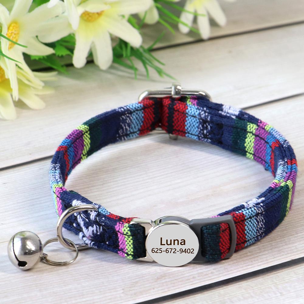 Personalized Nylon Cat Collar Quick Release Puppy Cats Collars Safety Breakaway Pet Kitten Necklace Free Engraved Adjustable