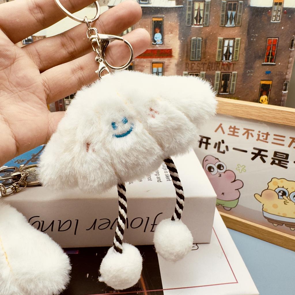 Bag Charm Pendant Cute Plush White Scallop Pendant Girlish Student Schoolbag Hanging Accessory Smiling Face Doll Gift Bag Chain