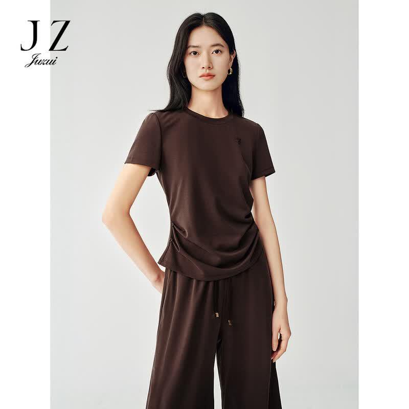 JUZUI Women s 2026 Summer Casual Irregular Hem Round Neck T-Shirt L