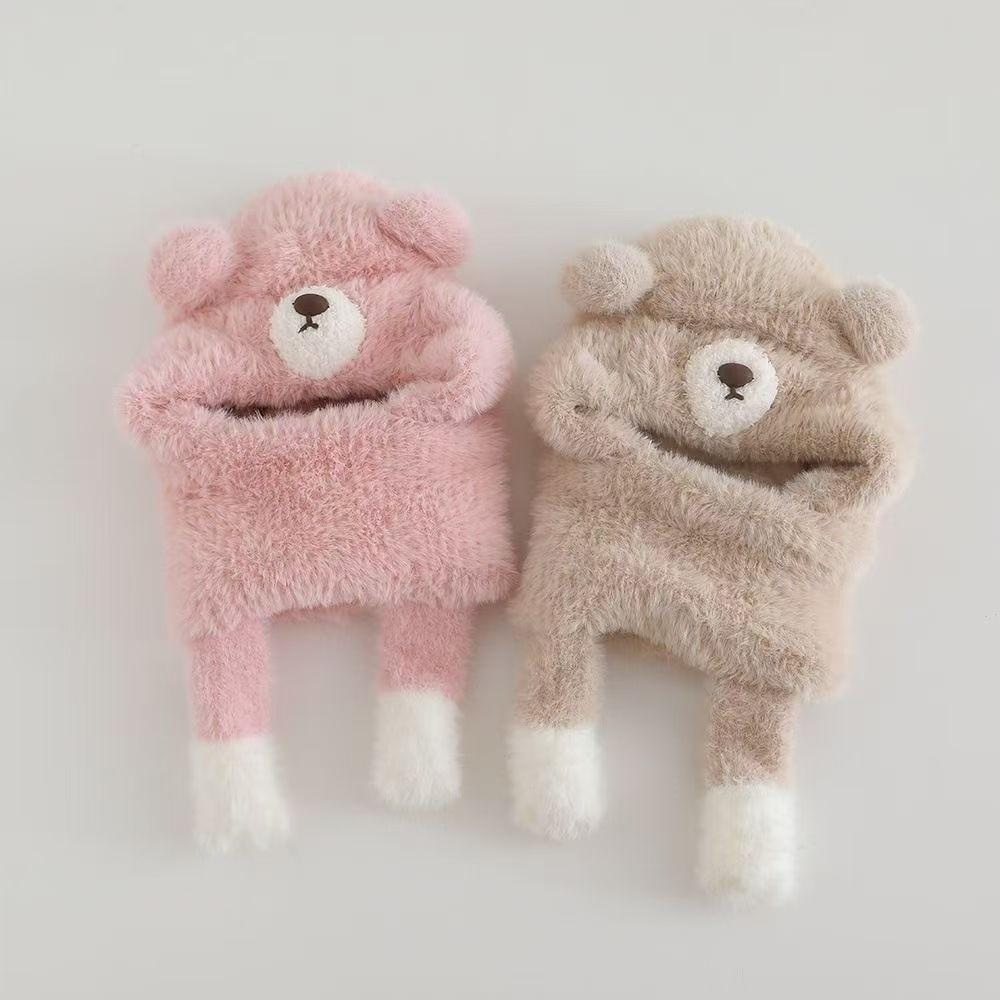 Polyester Fleece Lined 2-6 Years Bear Hat Scarf Set Kids Hat Scarf Set Cold Weather Wear