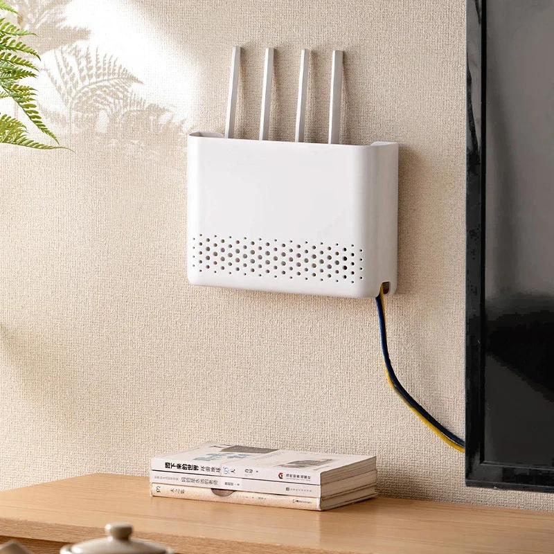 Wireless Router Storage Box Punch-Free Wall-Mounted Wifi Router Holder Storage Shelf Space-Saving for Living Room