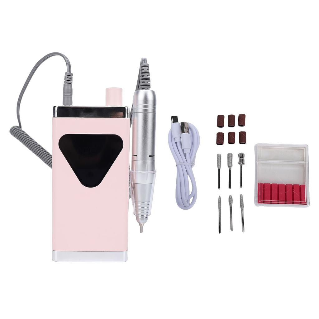 Electric Nail Drill 45000RPM Rechargeable Cordless Nail File Machine with LED Display for Acrylic Gel Pink