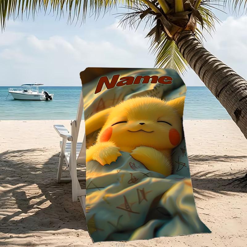 Customizable personalized beach towels Pokémon Pikachu themed designs.Suitable for the beach, yoga, sports;ideal as beach accessories