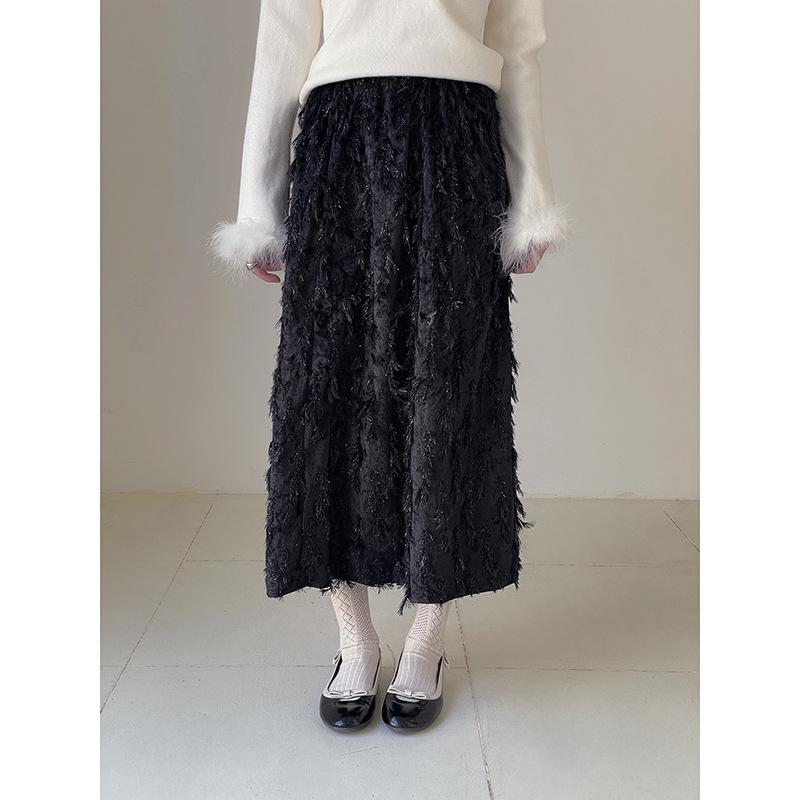 Ge Ming French Retro Velvet Jacquard Mid-Length A-Line Winter Skirt N894C