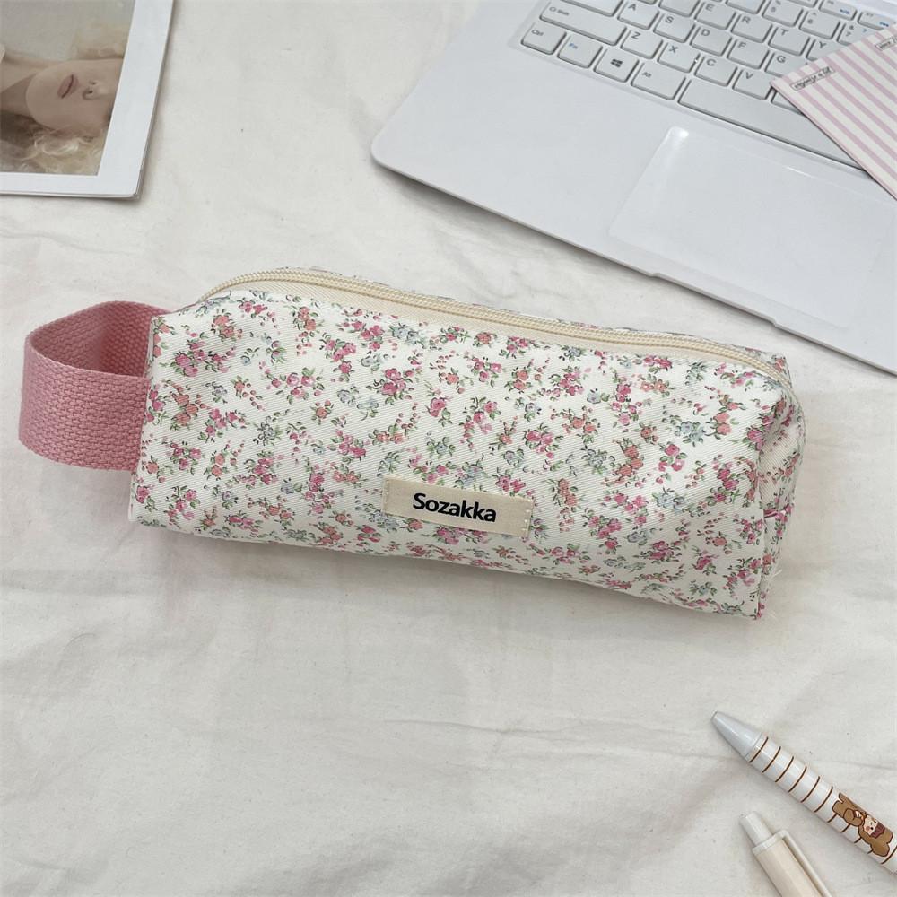 Floral Pattern Tote Pencil Case With Large Capacity For Students And Office Use