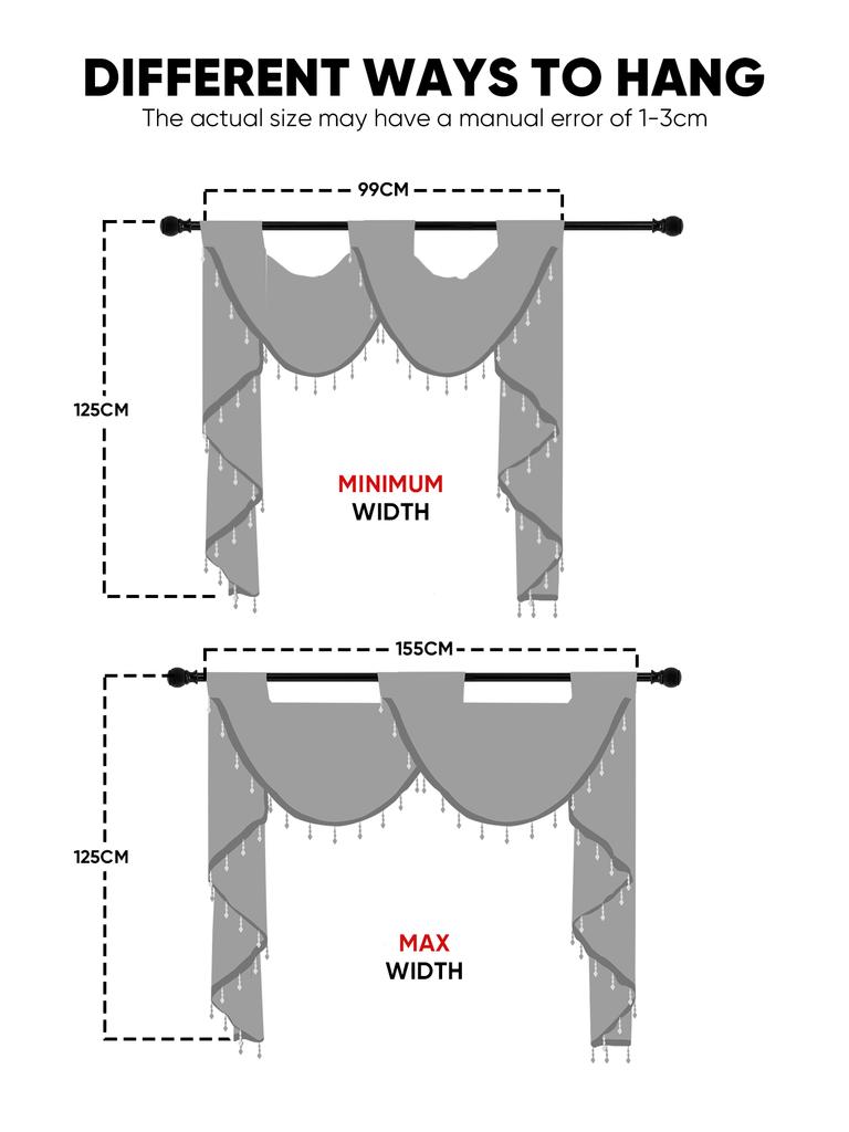 1PC Nuan Series Fashionable and Versatile Solid Color Water Wave Pattern Ball with Lace Trim Curtain Head Decorative Kitchen Door Curtain