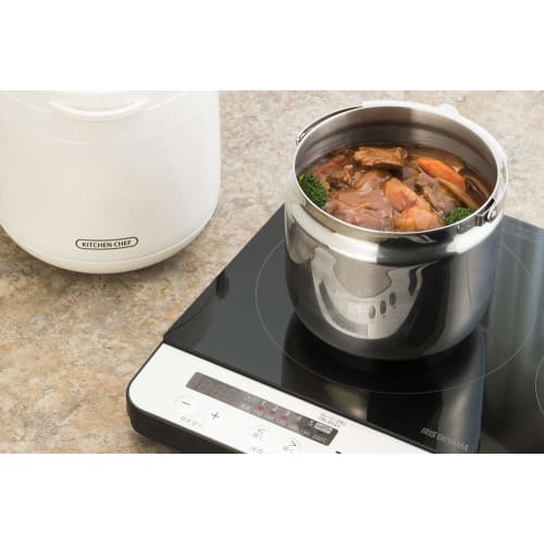 IRIS OHYAMA Insulated Cooking Pot, 4.5L, Gas/IH Compatible, Time-Saving and Economical, Double Vacuum Cooking, Omakase-san, Recipe Book Included, Whit