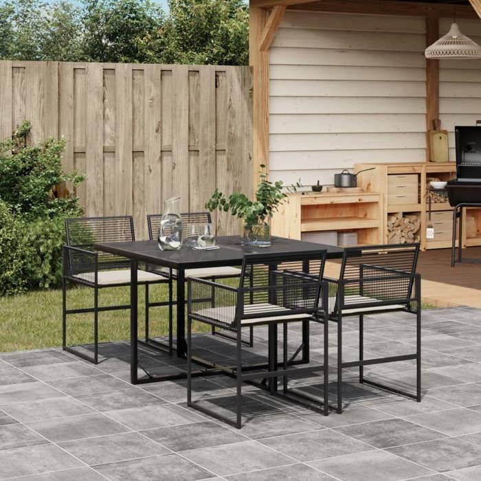 VidaXL Ensemble à manger de jardin coussins 5pcs noir résine tressée, ensemble à manger d'extérieur, meuble à manger de 3295023