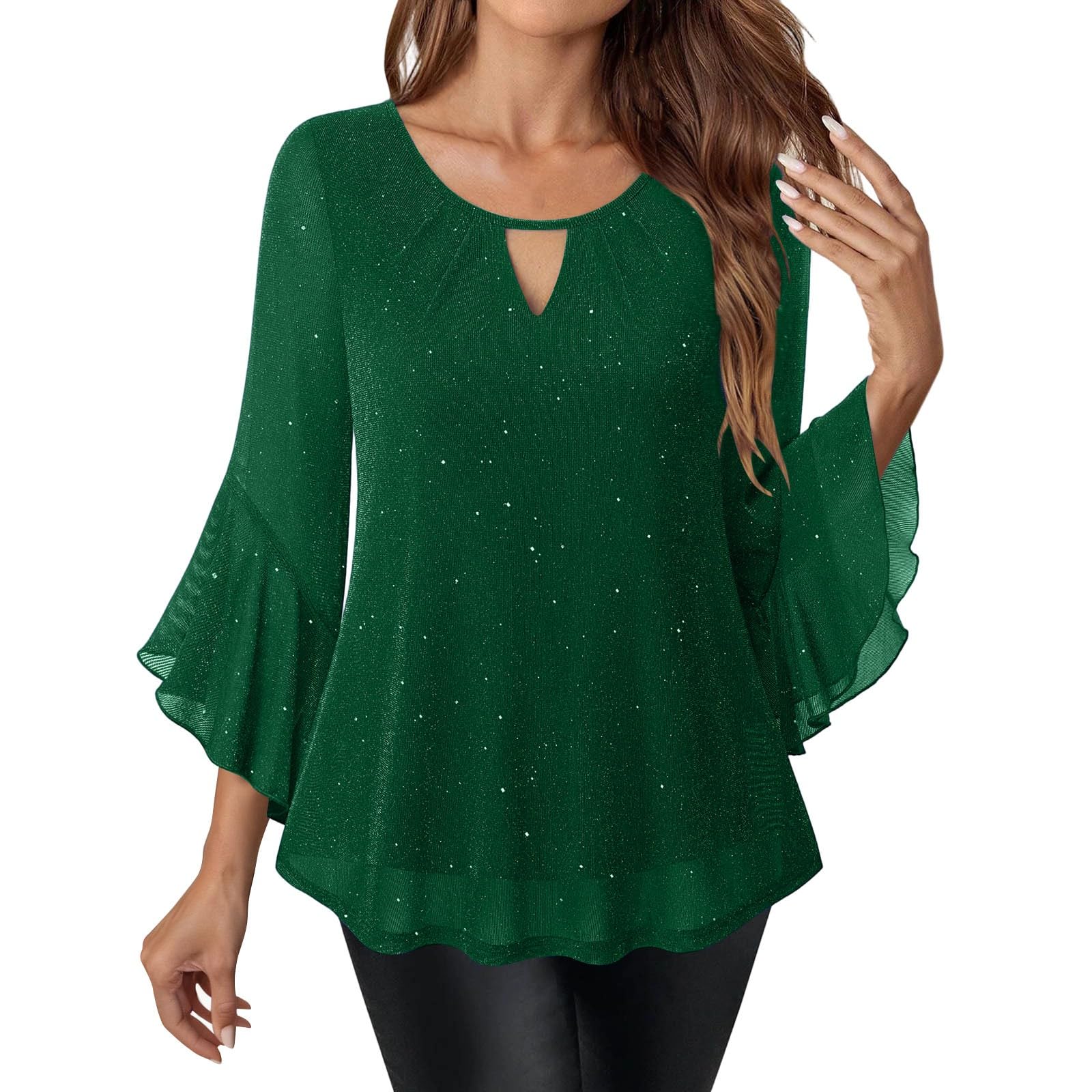 

Women s Fashionable Solid Color Round Neck Seven Quarter Sleeved Shirt Loose Casual Top XL зелёный