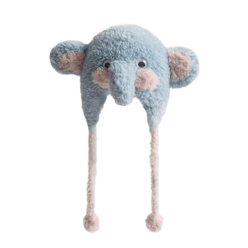 Cute Cartoon Blue Elephant Plush Hat Women's Autumn and Winter Thickened Warm Lei Feng Hat Cold Protection Ear Hat