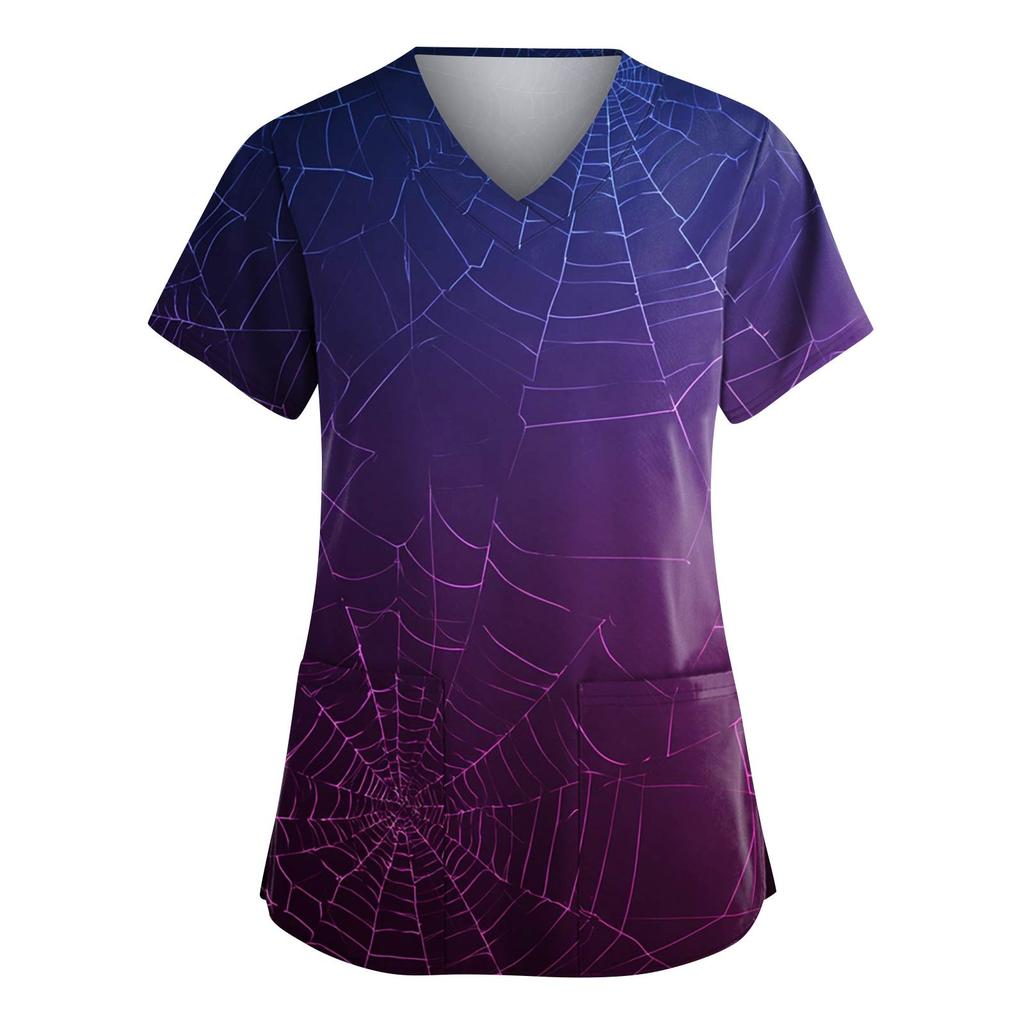 Women's Fashion V-Neck Short Sleeve Overalls With Pockets Halloween Printed Tops  Apparel