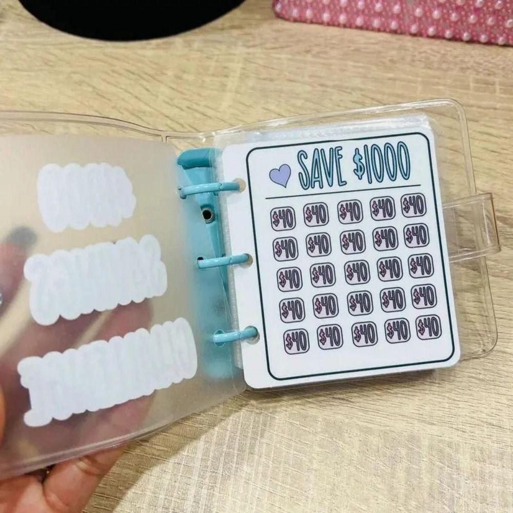 PVC $1000 Money Savings Challenge Binder Button Closure Mini Budget Binder Notebook Cash Saving