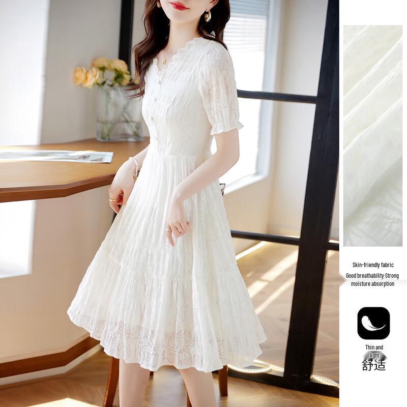 Women s Elegant Lace Splicing A-line Midi Dress XL