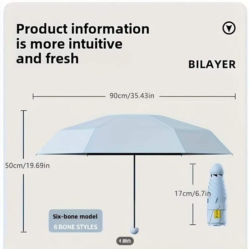 Travel Mini Umbrella with Protective Cover Ultra-Light UV Protection 6 Reinforced Ribs, Manual Open, For Sunny and Rainy Days  Travel Accessory