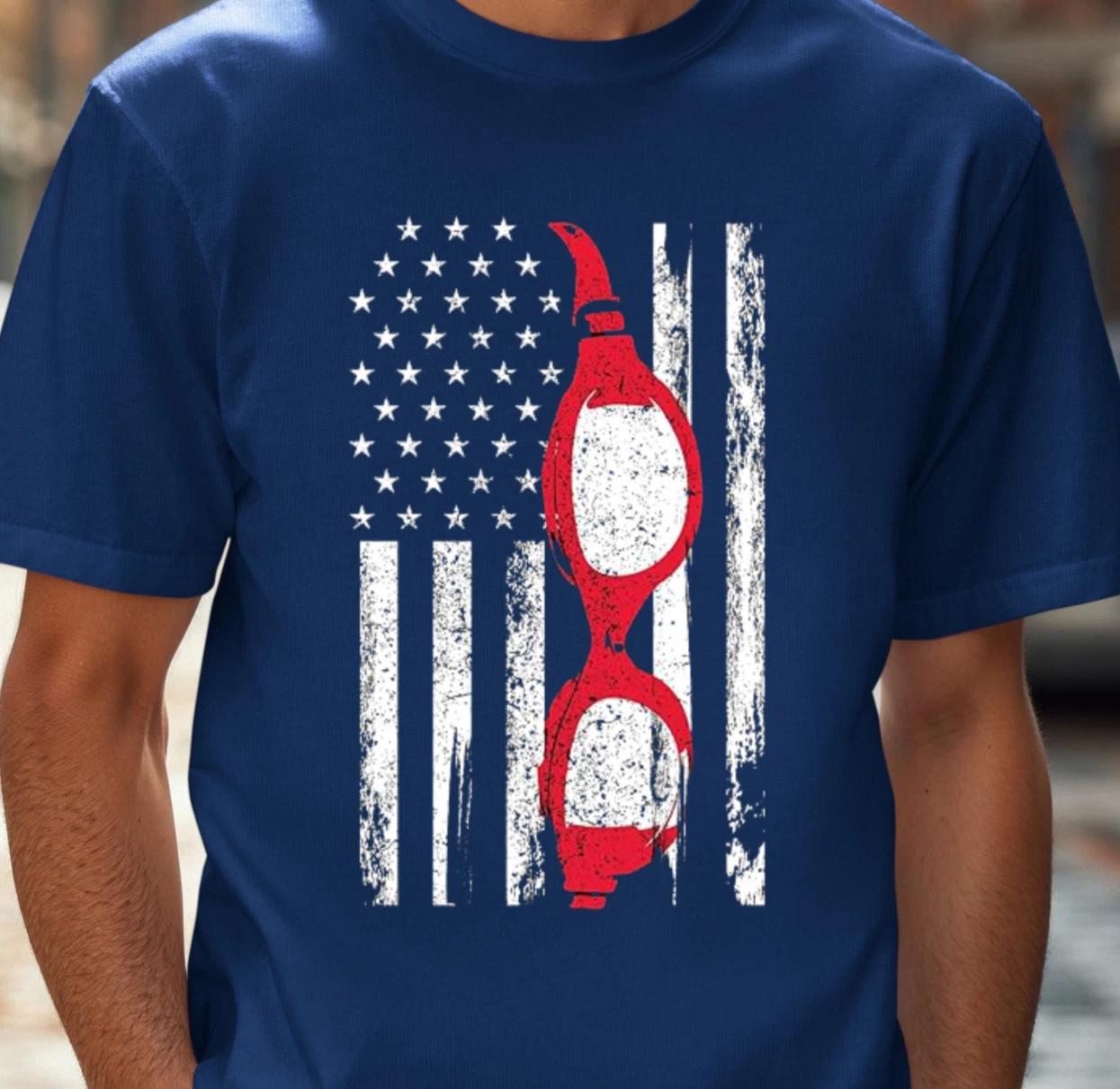 American Flag with Goggles T-Shirt | Patriotic Swimmer Tee, Swim Team Shirt 3XL