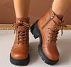 Fashion Women Platform Ankle Boots Vintage Thick Bottom Lace Up British Motorcycle Booties Outdoor Designer Shoes Women Zapatos De Mujer