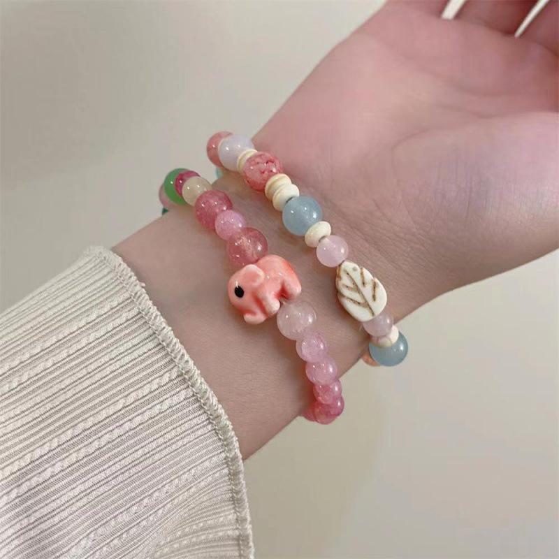 Dopamine Pink Elephant Ceramic Beaded Bracelet for Women: Unique, Sweet, and Versatile Design, Perfect for Students and Girlfriends.