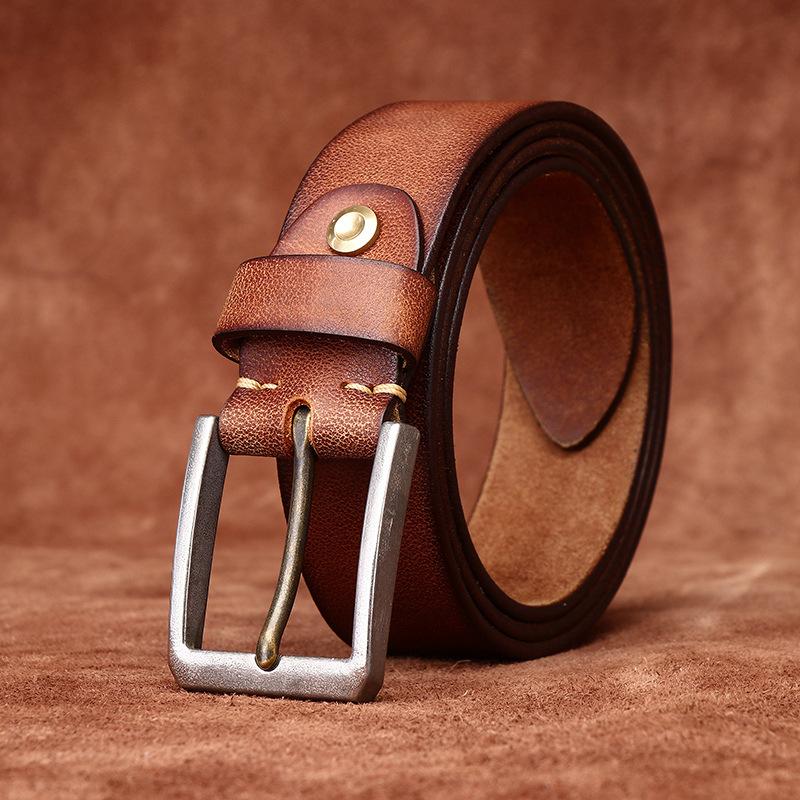 New 304 Stainless Steel Buckle Belt Men'S Leather First Layer Cowhide Retro Simple Versatile Casual Pants Belt Men