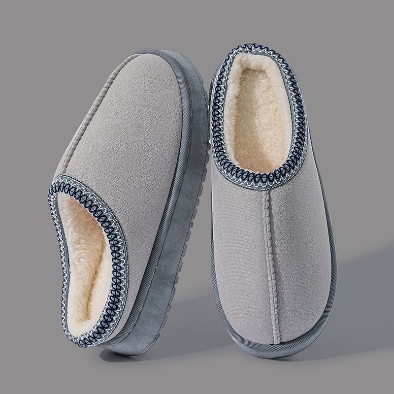 

Warm suede fluffy slippers men wear outside in winter and indoor home couples thick bottom in winter 44-45 сірий колір