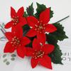 28cm Artificial Poinsettia Bushes Faux 5 Heads White Red Silk Artificial Christmas Flower Bouquet for Home Wedding Party Decor