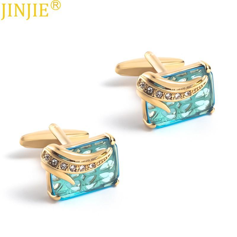 Golden Square Rhinestone Crystal Zircon Metal Cufflinks Men's Cuffs With Studs French Shirt Button