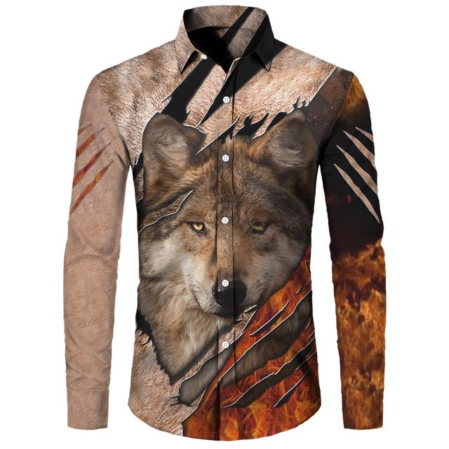 Мужские рубашки с 3D принтом Cool Wolf — фото 14