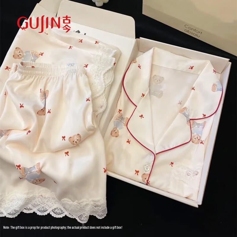 GUJIN Women s Ice Silk Pajama 3-Piece Set L