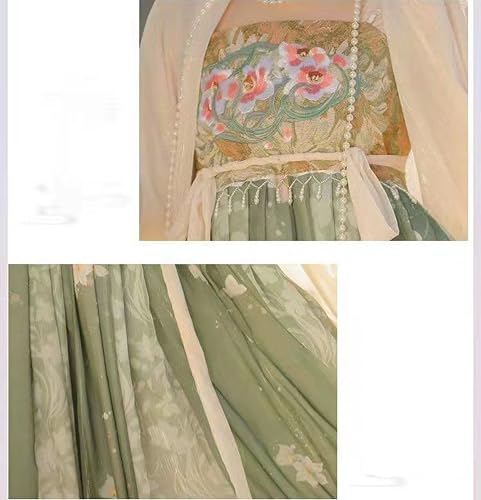 [Housaku Co., Ltd.] Ancient Hanfu Classical Beauty Elegant Chinese Court Costume Cosplay Set Tang Suit Haori Long Skirt 6-Piece Set (L, Natural Green)
