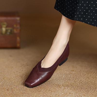 Fashion 2025 Spring Shallow Mouth Square Toe Loafers Shoes for Women Genuine Leather Woman Shoes Fashion Concise Low Heel Women Flats