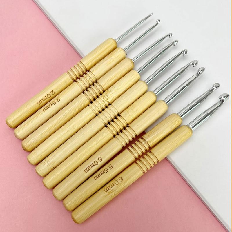 9Pcs Crochet Hook Set Knitting Needle Crochet Craft Yarns Weaving Crochet Needle with Ergonomic Handle & Aluminum Tip