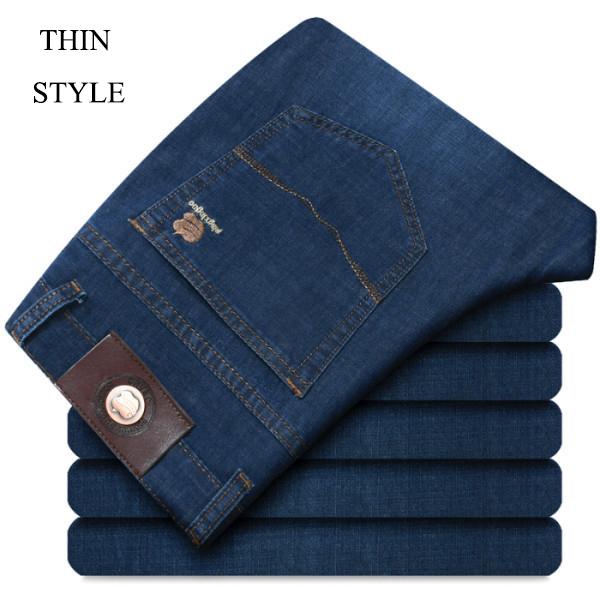 Novo Four Seasons Wearable Fino Elástico Solto Reto Apple Jeans Trendy Masculino Negócios Cowboy Calça Casual