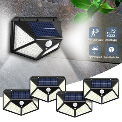 Applique murale solaire 100 LED avec détecteur de mouvement pour extérieur, éclairage solaire, étanche, pour cour, jardin, escaliers, rue