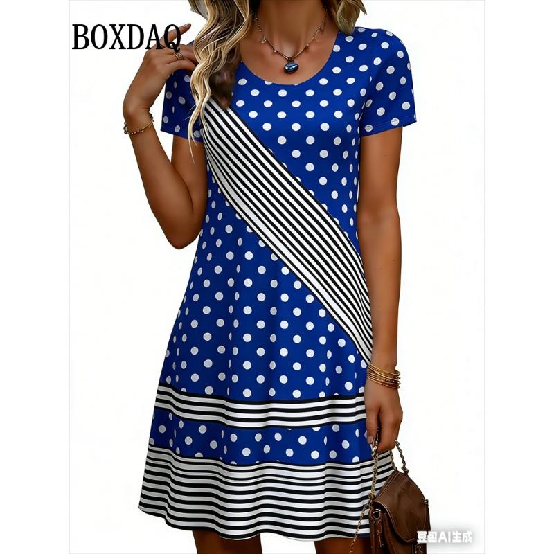 

Summer New Women s Dresses 3D Striped Polka Dot Simple Printed Short Sleeve Dress Casual Fashion Plus Size Woman s Clothing 6XL