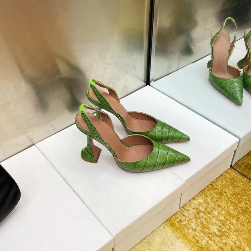 Fashion 2025 New Leather Fairy Wind High Heels Women's Crocodile Pattern Pointed Wine Glass Stiletto Side Empty Back Strap Sandals Women