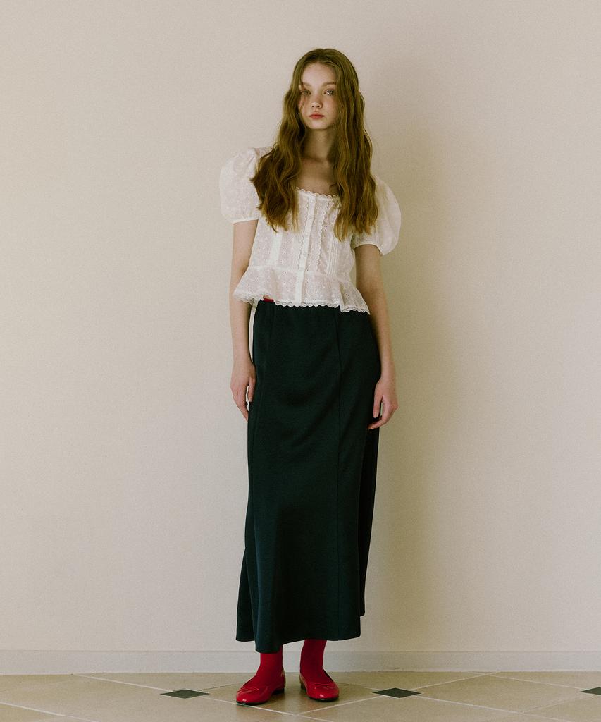 Green Butter Silky Banding Skirt (Navy)