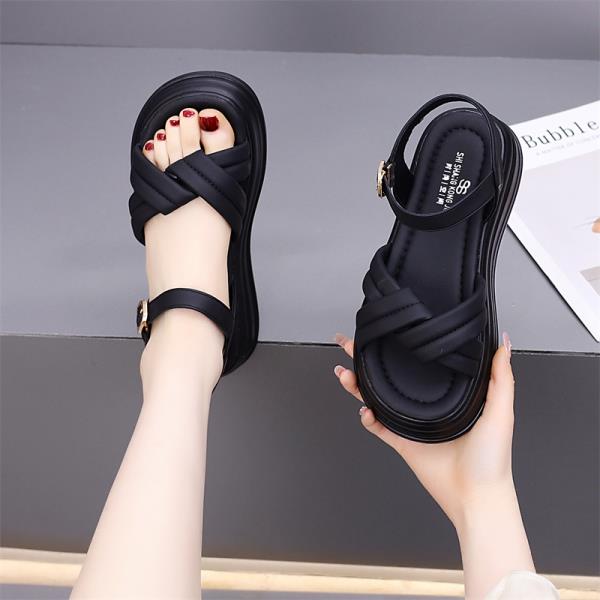 

Fashion Female Sandal 2025 Women s Clear Heels Muffins shoe Ladies Shoes Summer Girls New Flat Beach Scandals Rome Concise 35