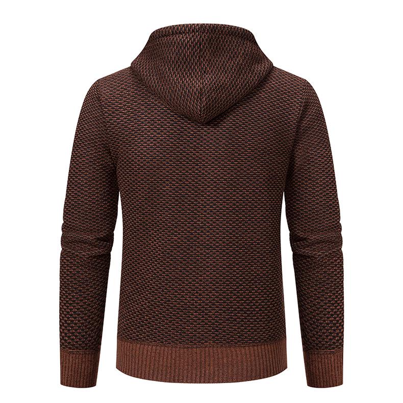 Men's Hooded Fleece-Lined Knitted Cardigan - Thick, Plus Size, Autumn/Winter 2023 Collection.