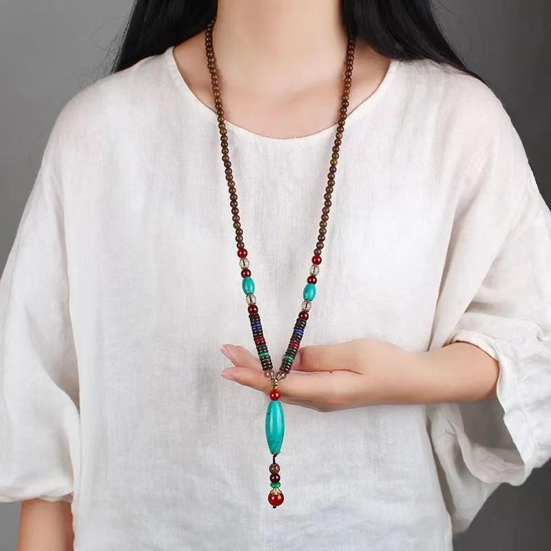 Unisex Tibetan Ethnic Necklace: Versatile, Retro-Style Jewelry with Wooden Accents for Cotton and Linen Outfits
