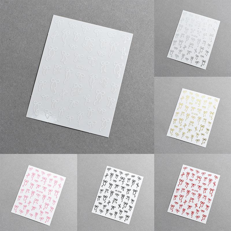Lovely Simple Bronzing Line Bowknot 3D Self Adhesive Nail Art Decorations Stickers Ribbon Charming Cute Manicure Decals