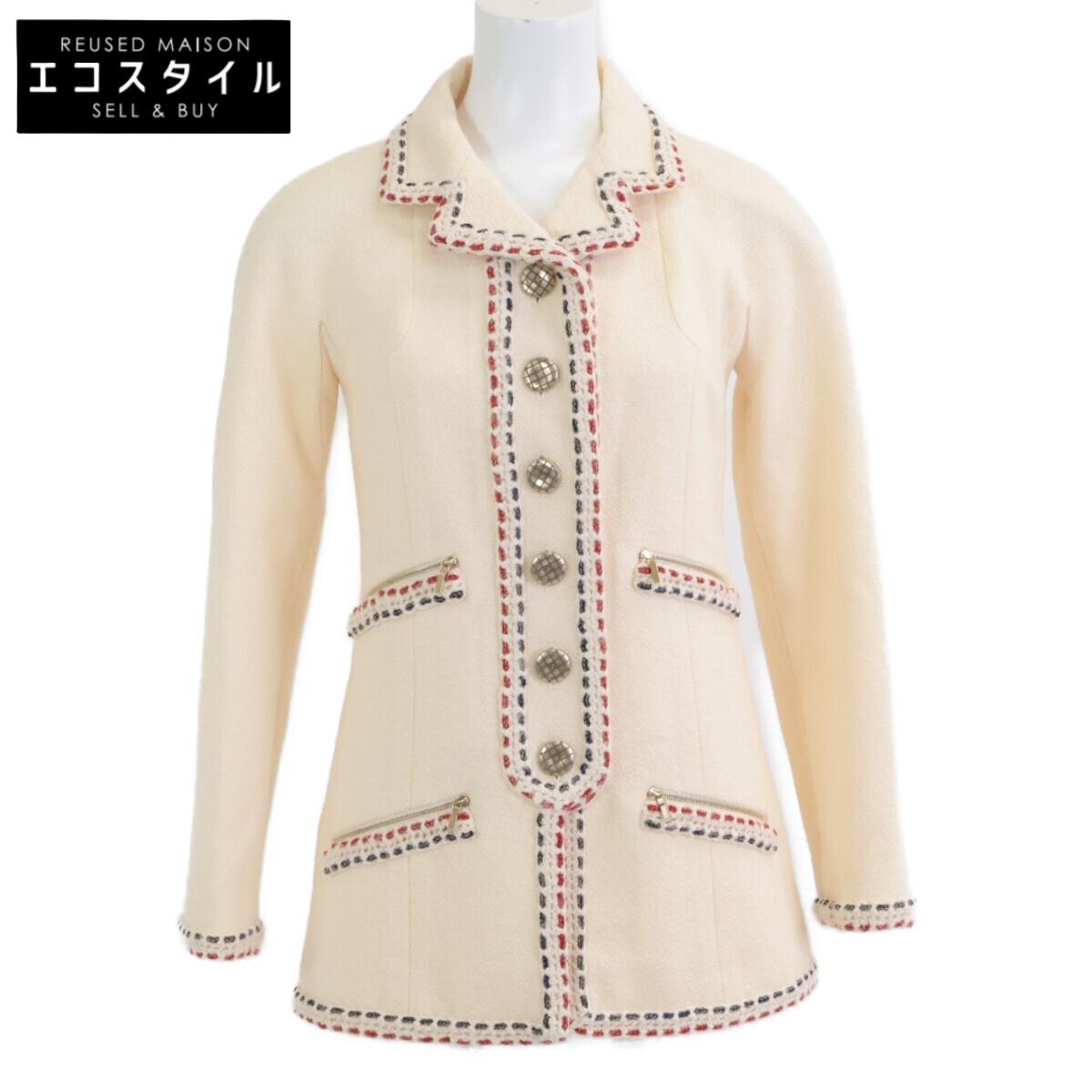 

CHANEL Domestic genuine P59640V37037 Metal CC Logo Button Tweed Jacket 34 IvoryUsed